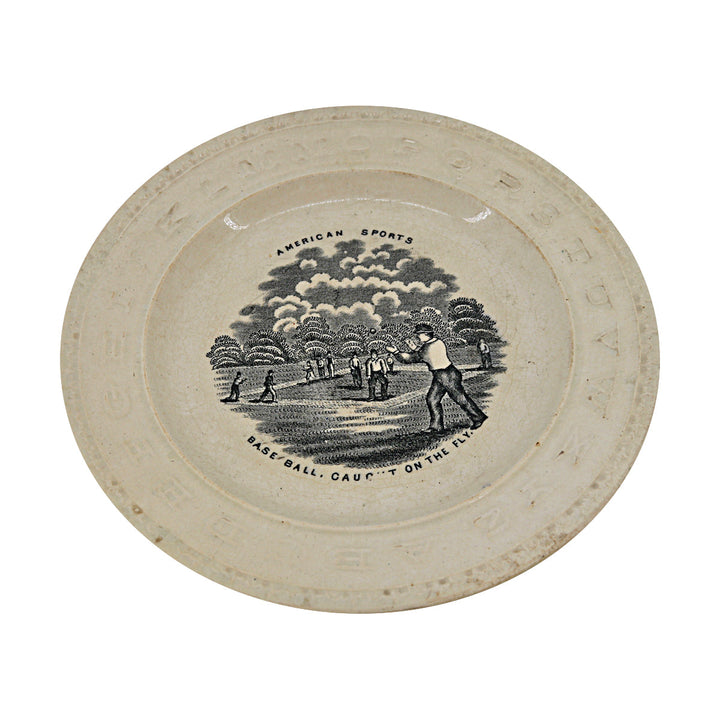 Rare 1860s Staffordshire American Sports Baseball Caught On The Fly ABC Plate