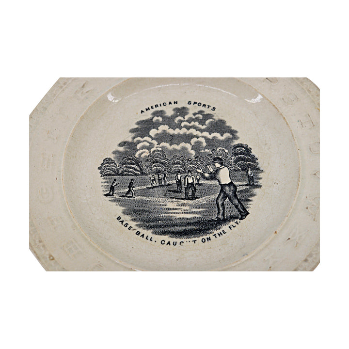 Rare 1860s Staffordshire American Sports Baseball Caught On The Fly ABC Plate
