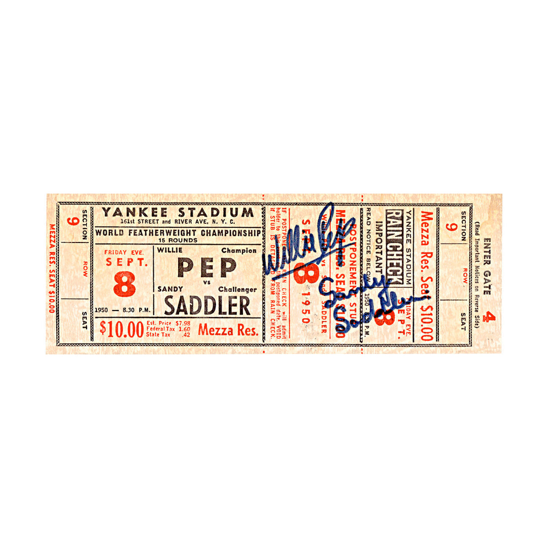 Willie Pep Sandy Saddler Boxing Autographed Signed September 8, 1950 Ticket Yankee Stadium (JSA COA #CE17178)