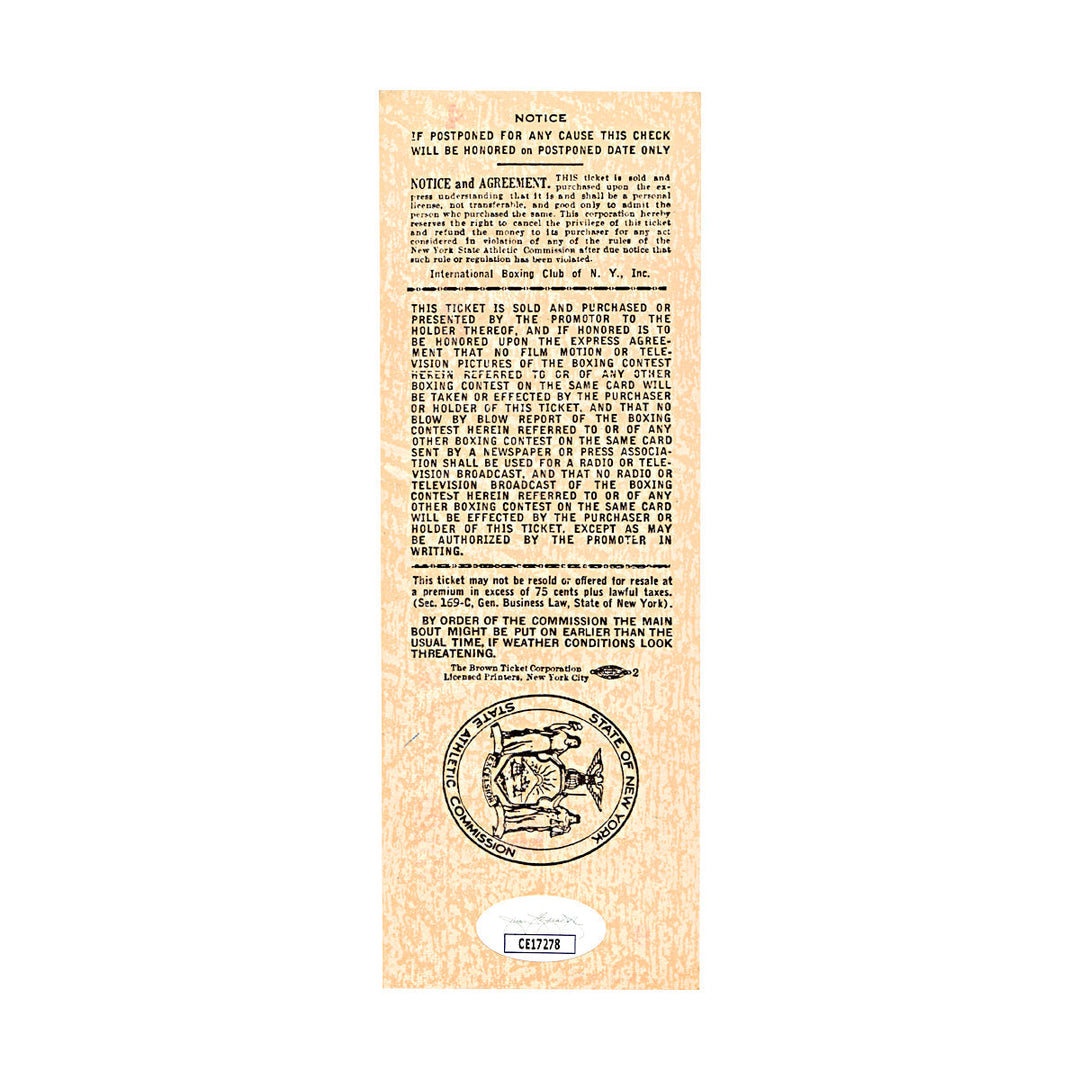 Willie Pep Sandy Saddler Boxing Autographed Signed September 8, 1950 Ticket Yankee Stadium (JSA COA #CE17178)