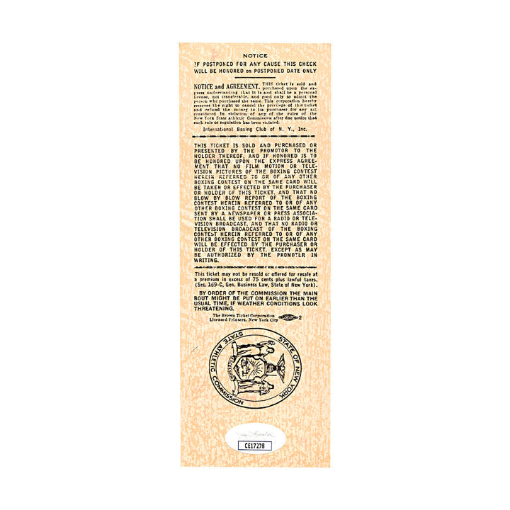 Willie Pep Sandy Saddler Boxing Autographed Signed September 8, 1950 Ticket Yankee Stadium (JSA COA #CE17178)