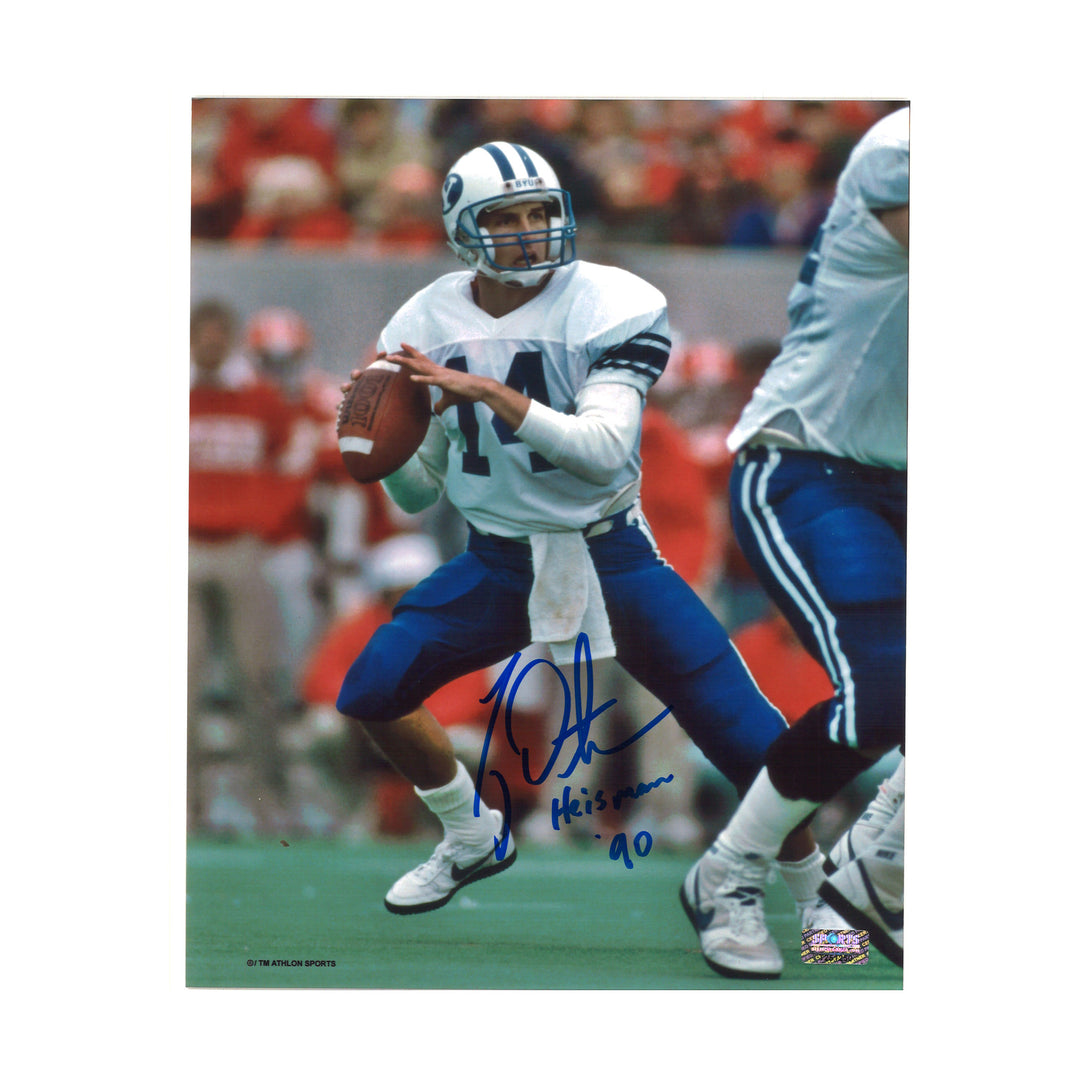 Ty Detmer BYU Cougars Autographed Inscribed 8x10 Photo SM Holo