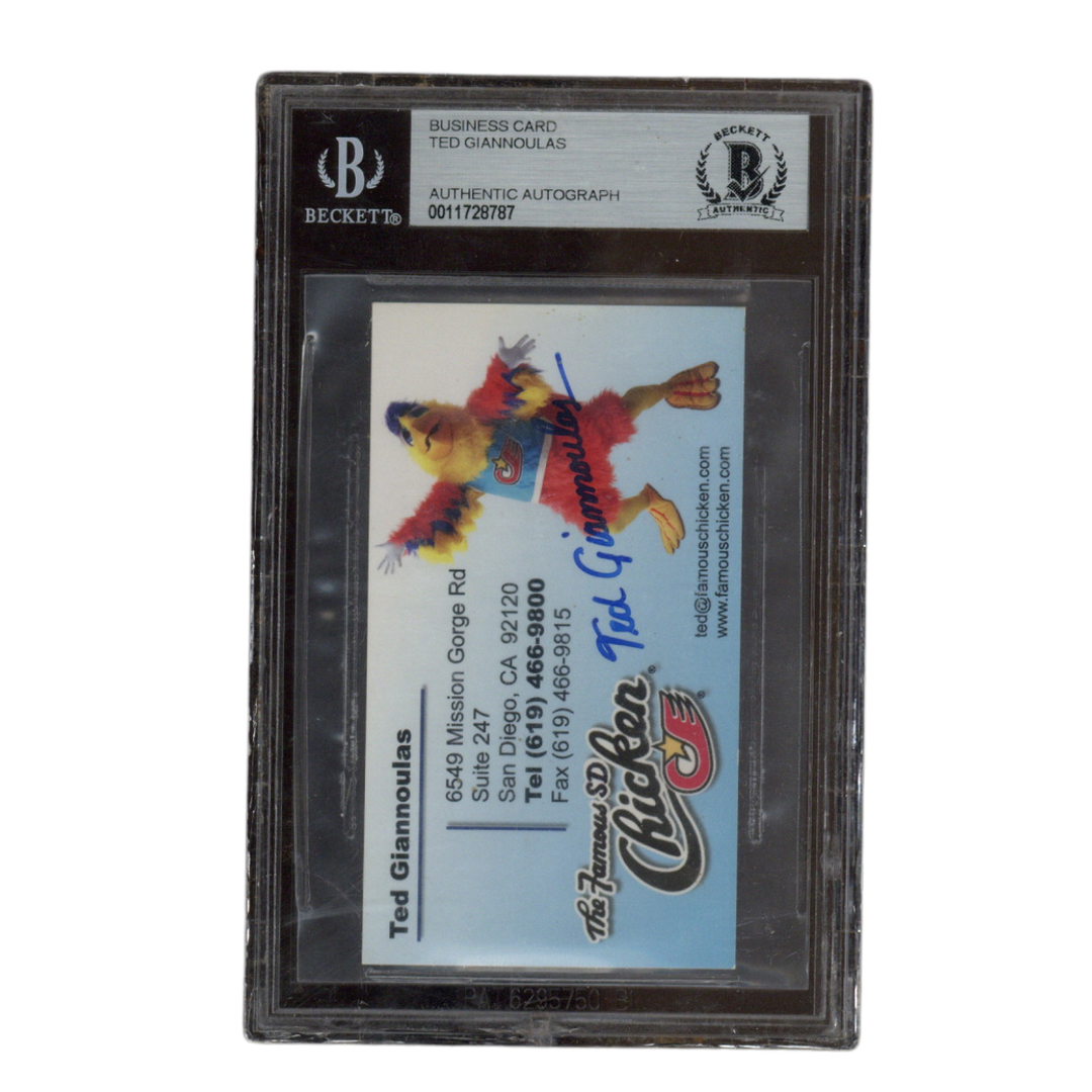Ted Giannoulas Autographed Signed The Famous SD Chicken Business Card Beckett
