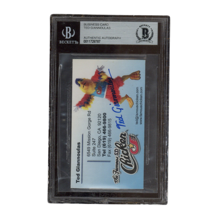 Ted Giannoulas Autographed Signed The Famous SD Chicken Business Card Beckett