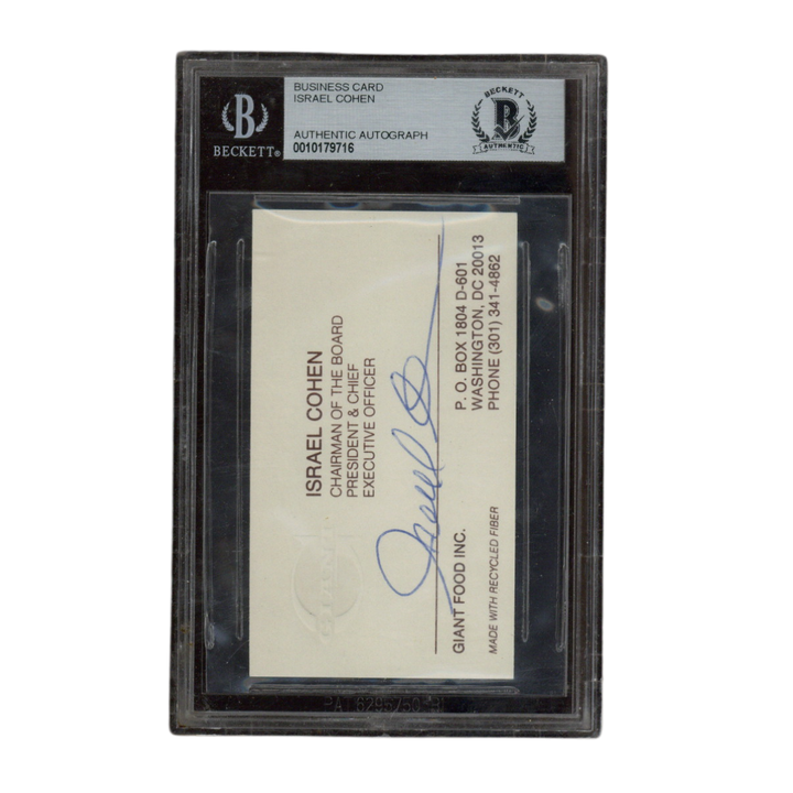 Israel Cohen Autographed Signed Giant Food Inc Business Card Beckett