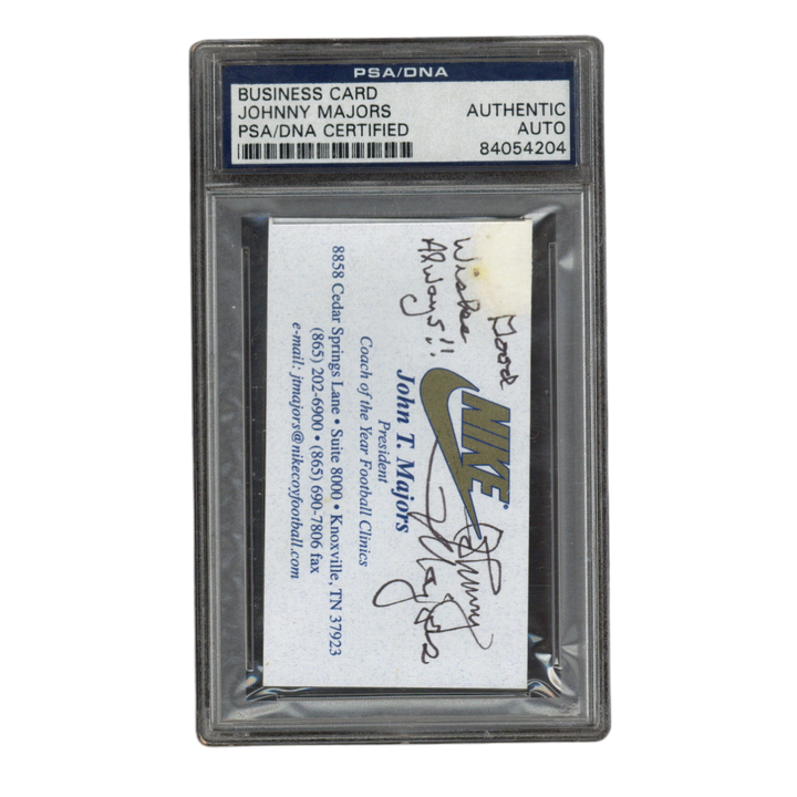 John T Majors Signed Inscribed Nike Coach of the Year Football Business Card PSA