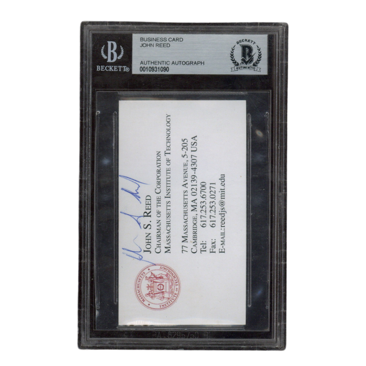 John S Reed Autographed Signed MIT Business Card Beckett