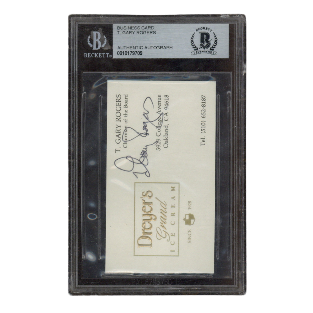 T Gary Rogers Autographed Signed Dreyers Grand Ice Cream Business Card Beckett