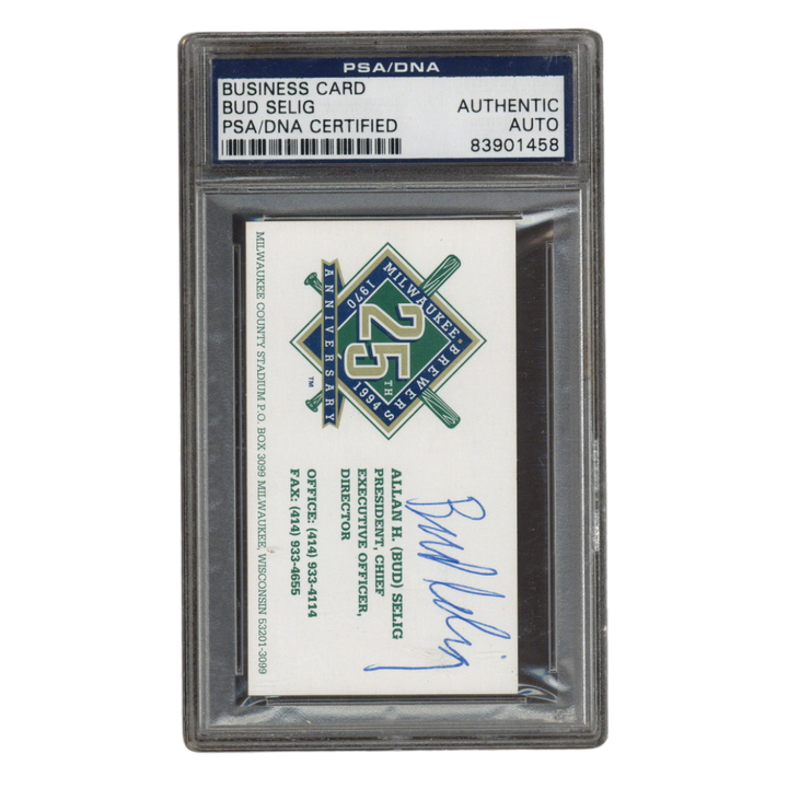 Allan H Bud Selig Signed 9th MLB Commissioner Brewers Business Card PSA