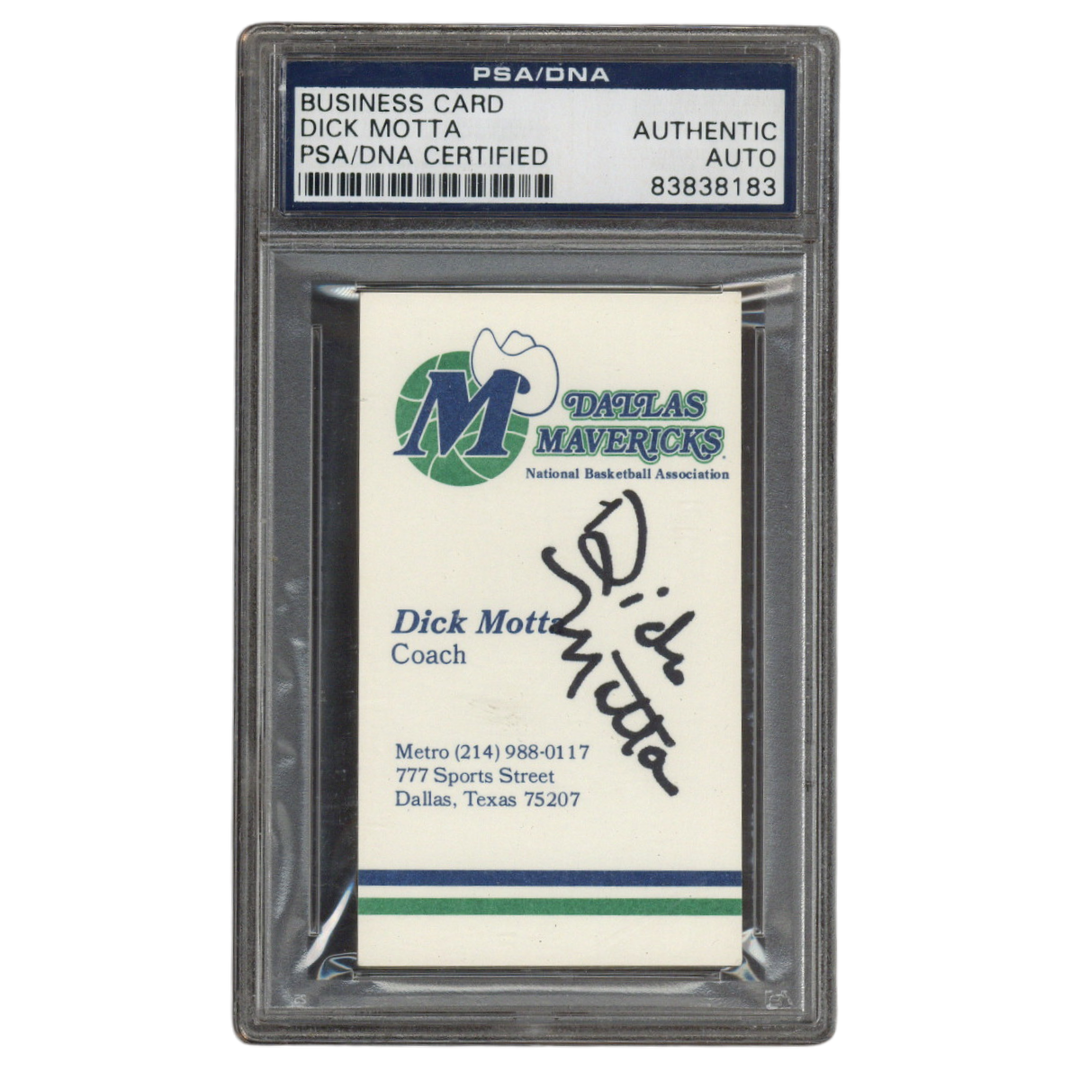 Dick Motta Autographed Signed Dallas Mavericks Head Coach Business Card PSA