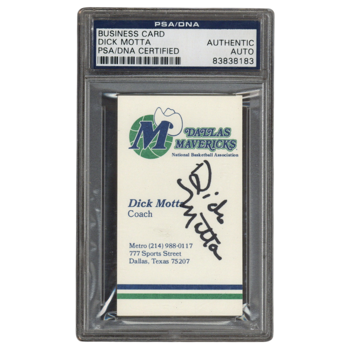 Dick Motta Autographed Signed Dallas Mavericks Head Coach Business Card PSA