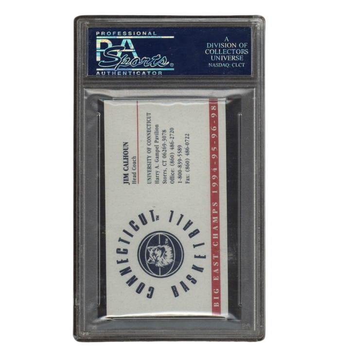 Jim Calhoun Autographed UConn Men's Basketball Head Coach Business Card PSA
