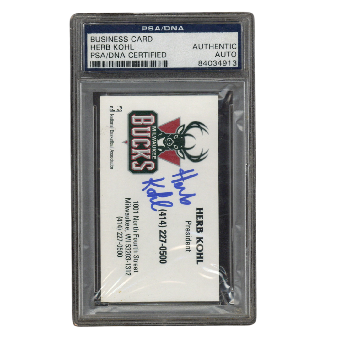Herb Kohl Autographed Signed Milwaukee Bucks President Business Card PSA