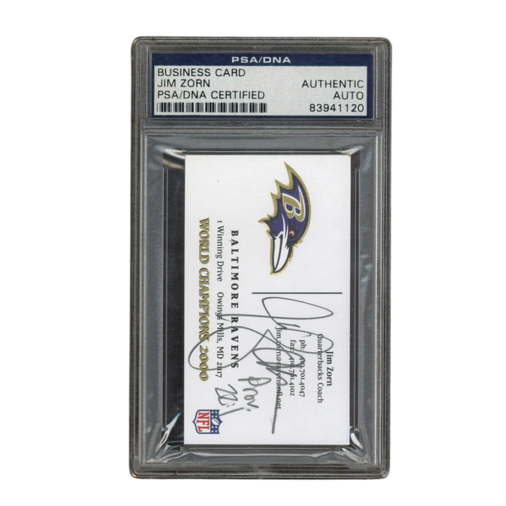 Jim Zorn Autographed Signed Inscribed QB Coach Ravens Business Card PSA
