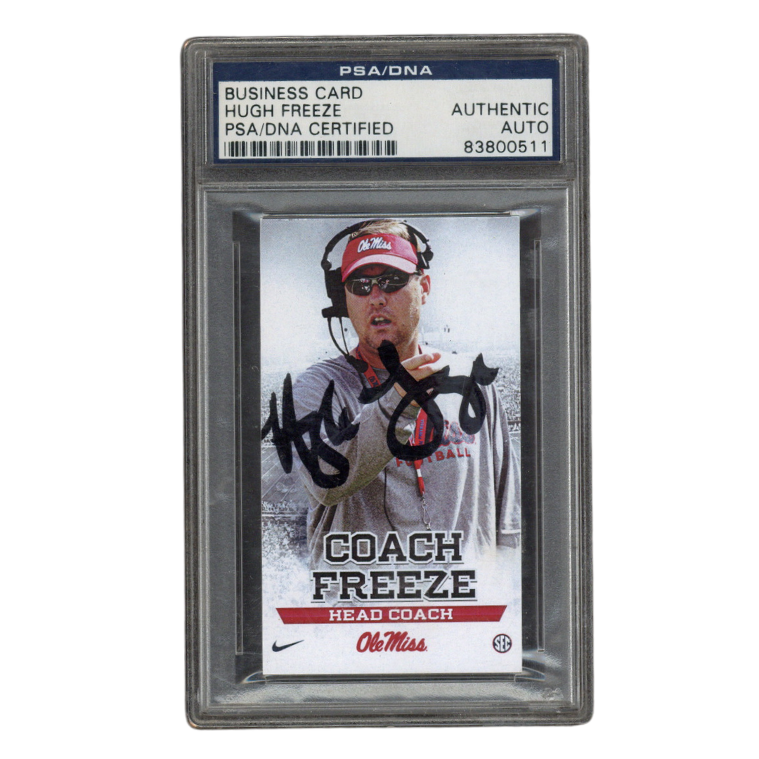 Hugh Freeze Autographed Signed Ole Miss Head Football Coach Business Card PSA