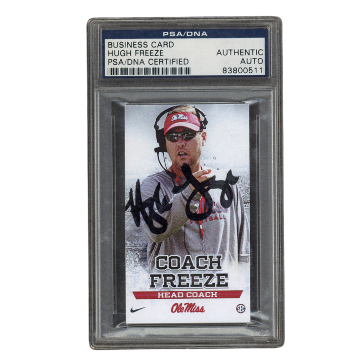 Hugh Freeze Autographed Signed Ole Miss Head Football Coach Business Card PSA