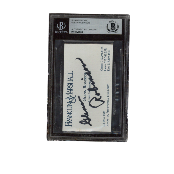 Glenn Robinson Signed Franklin Marshall Basketball Business Card Beckett