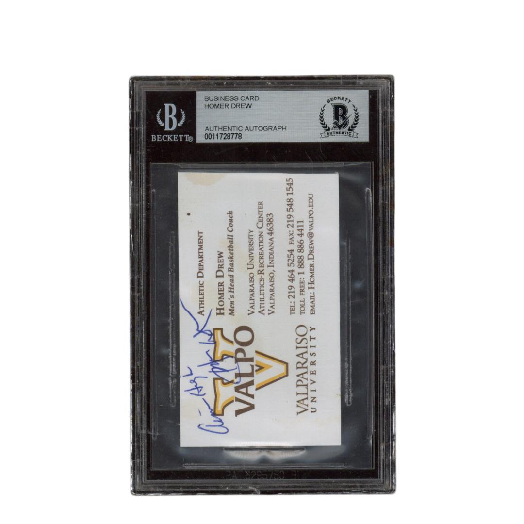 Homer Drew Signed Inscribed Valparaiso Basketball Business Card Beckett