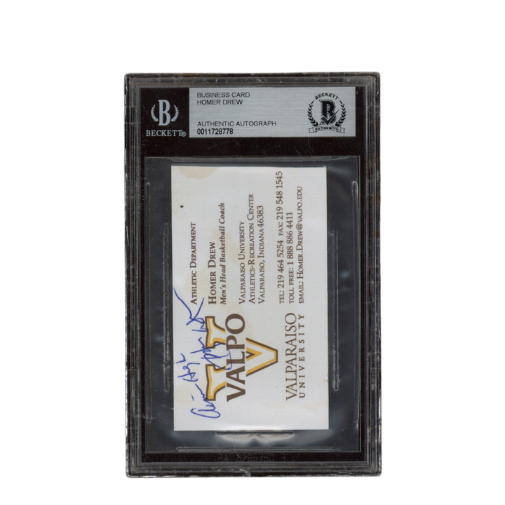 Homer Drew Signed Inscribed Valparaiso Basketball Business Card Beckett