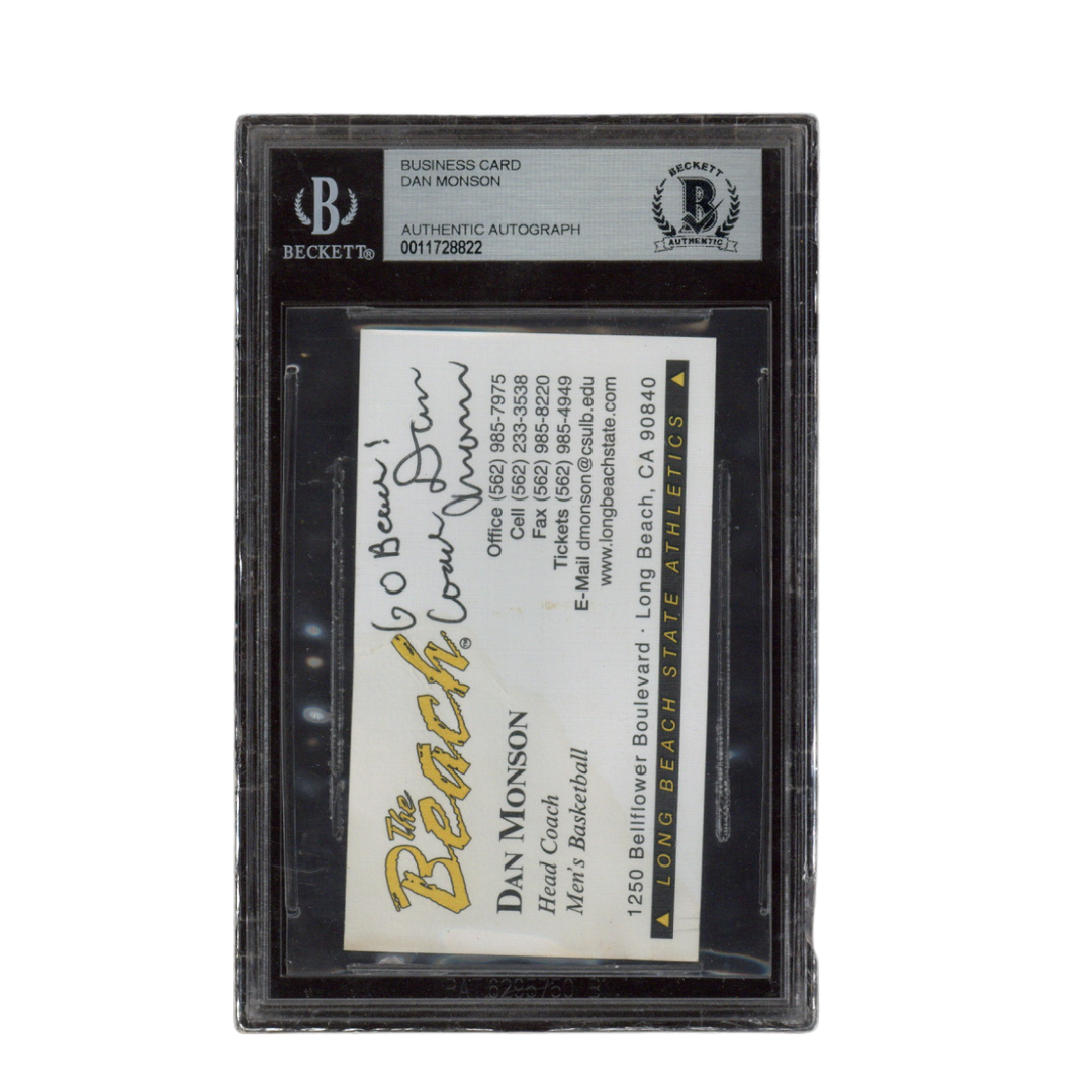 Dan Monson Signed Inscribed Long Beach State Basketball Business Card Beckett