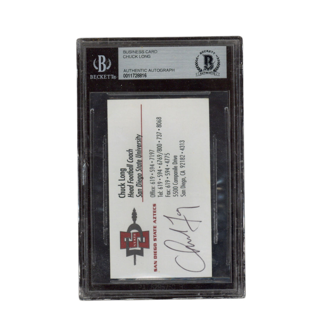 Chuck Long Autographed Signed SDSU Head Football Coach Business Card Beckett