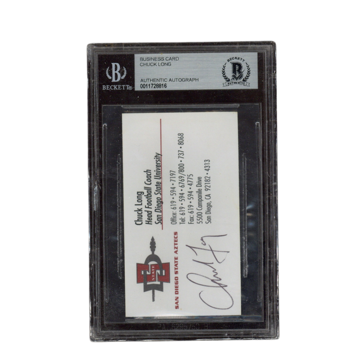 Chuck Long Autographed Signed SDSU Head Football Coach Business Card Beckett