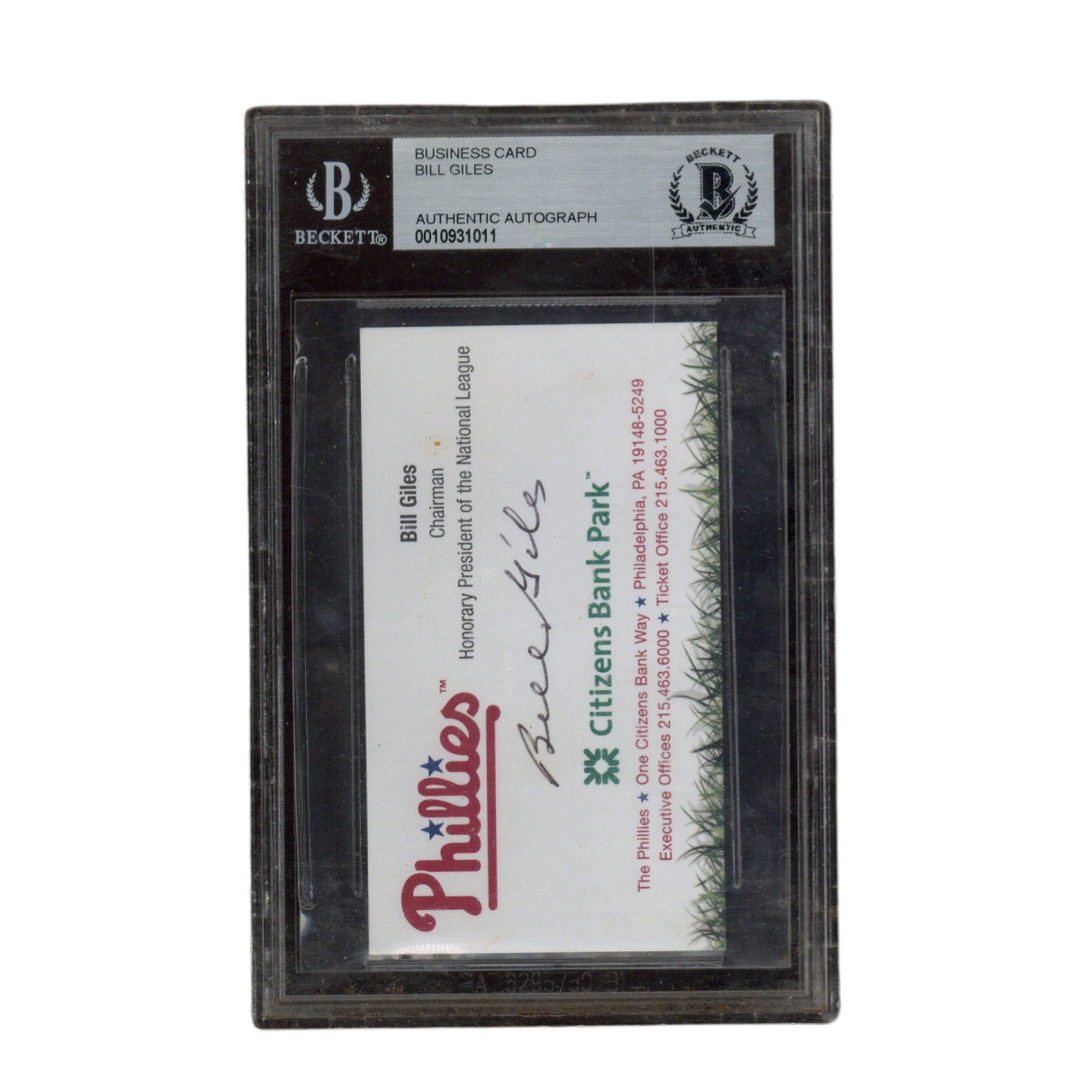 Bill Giles Autographed Philadelphia Phillies NL President Business Card Beckett