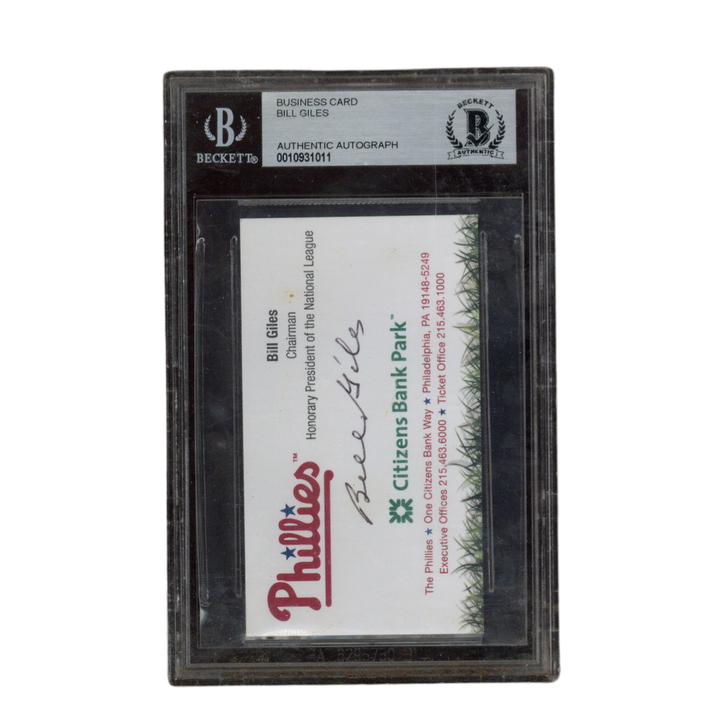 Bill Giles Autographed Philadelphia Phillies NL President Business Card Beckett