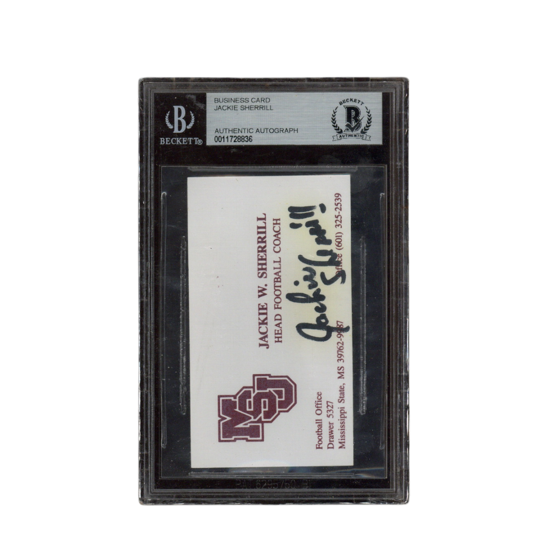Jackie W Sherrill Autographed Signed Mississippi State Business Card Beckett