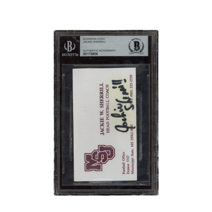 Jackie W Sherrill Autographed Signed Mississippi State Business Card Beckett