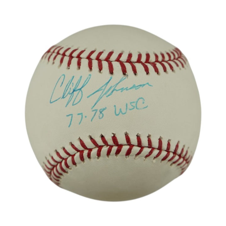 Cliff Johnson New York Yankees Autographed Inscribed OMLB Baseball Steiner COA/MLB AUTH