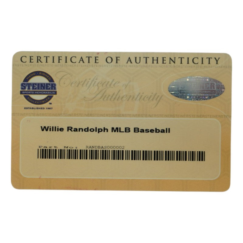 Willie Randolph New York Yankees Autographed OMLB Baseball Steiner COA