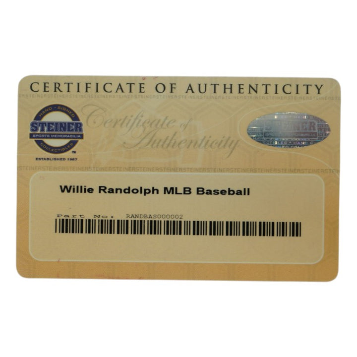 Willie Randolph New York Yankees Autographed OMLB Baseball Steiner COA