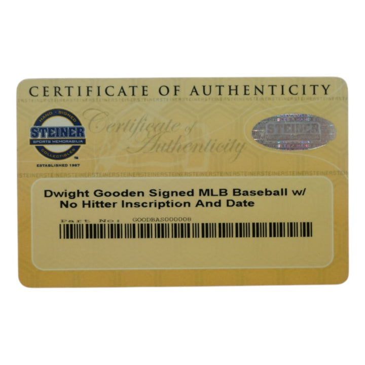 Dwight Gooden New York Yankees Autographed Inscribed OMLB Baseball Steiner COA/MLB AUTH