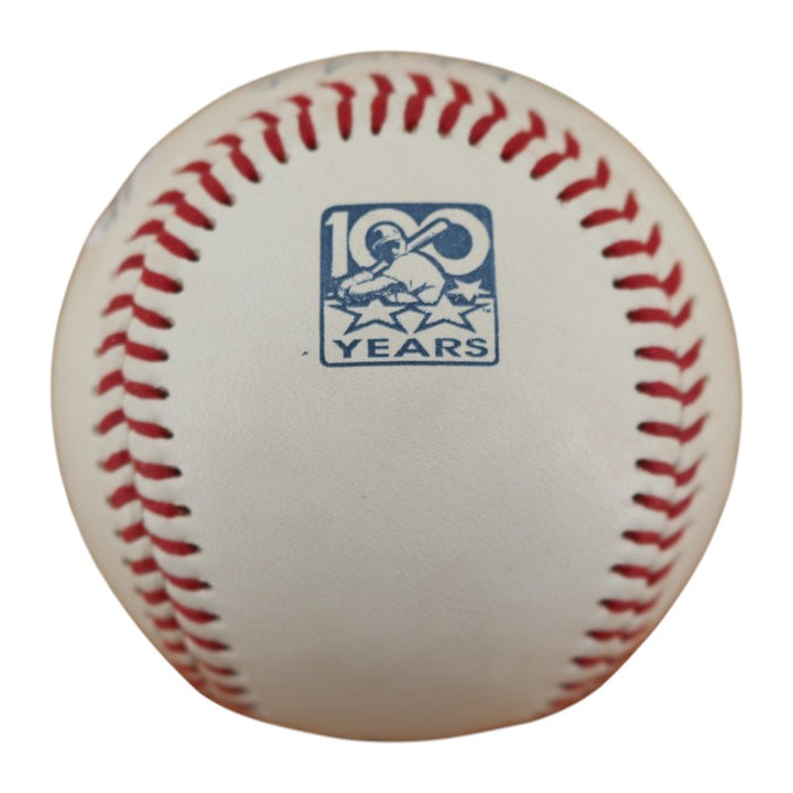 Homer Bush New York Yankees Autographed 100 years Logo OIL Baseball JSA COA