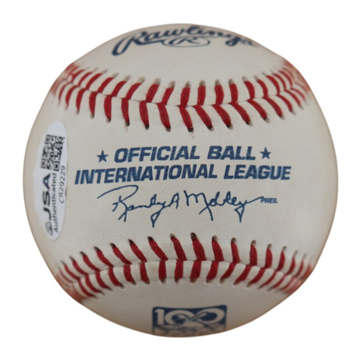Homer Bush New York Yankees Autographed 100 years Logo OIL Baseball JSA COA