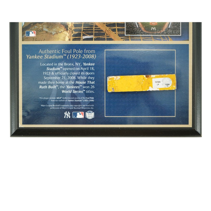 New York Yankees Plaque Authentic Foul Pole Piece From Old Yankee Stadium Steiner LOA