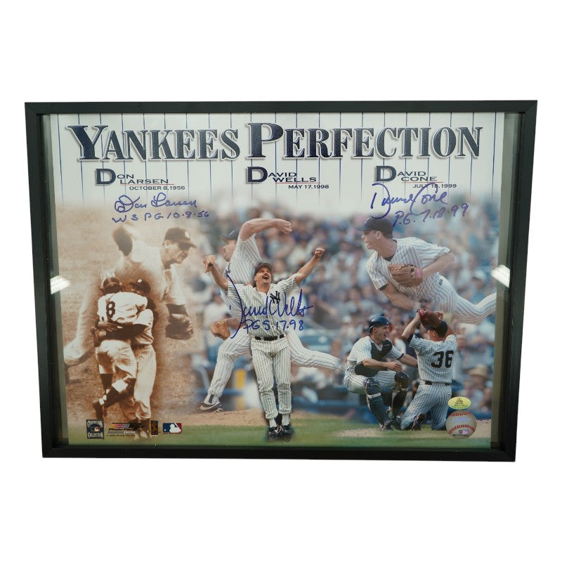 Larsen Wells Cone New York Yankees Multi-Signed Inscribed Framed Photo 11x14 WYWH Holo