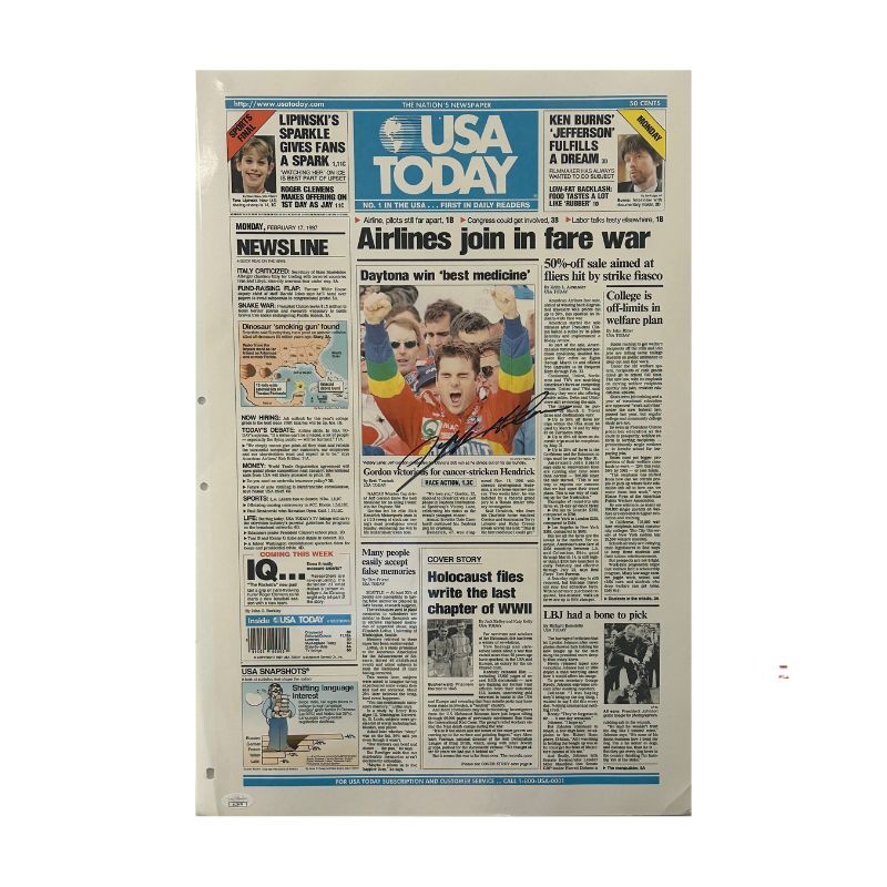 Jeff Gordon Daytona Win Autographed Slick Printed "Match Print" February 17, 1997 USA Today Newspaper Cover (JSA)