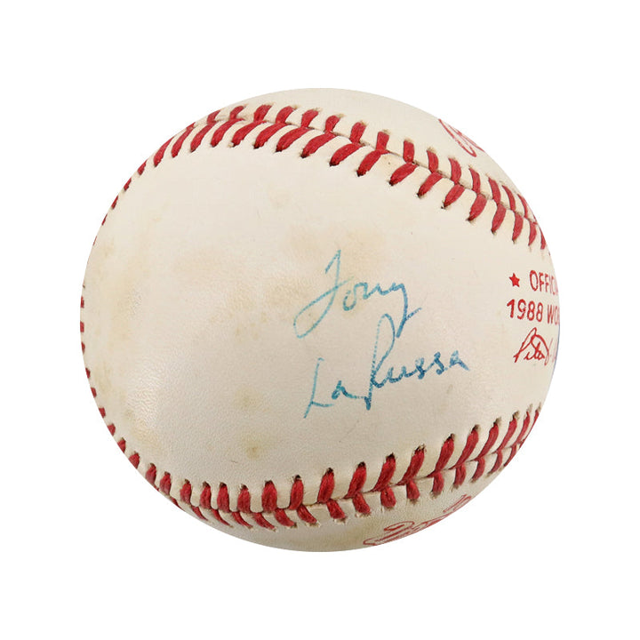 Tom Lasorda and Tony LaRussa Dual Signed 1988 World Series Logo Baseball (JSA #AL13484)