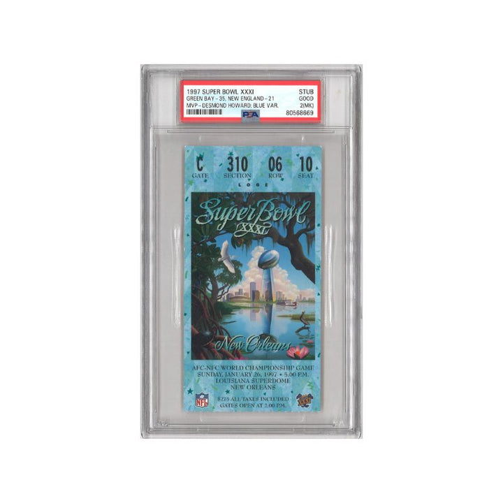 1997 Super Bowl XXXI Ticket Stub Blue Variation PSA 2 (MK) - Desmond Howard MVP