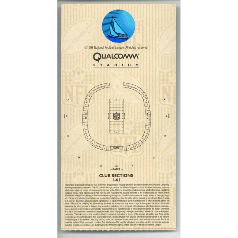 1998 NFL Super Bowl XXXII Ticket Stub Denver Broncos Green Bay Packers Seat 6