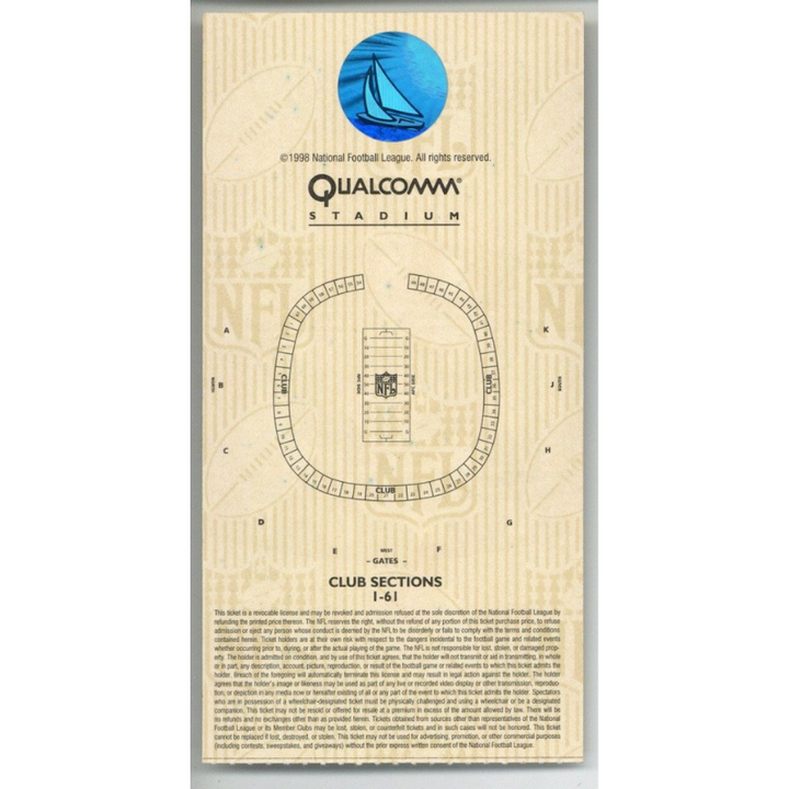1998 NFL Super Bowl XXXII Ticket Stub Denver Broncos Green Bay Packers Seat 6
