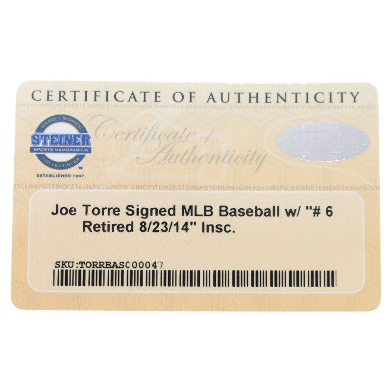 Joe Torre New York Yankees Autographed Inscribed OMLB Baseball Steiner COA