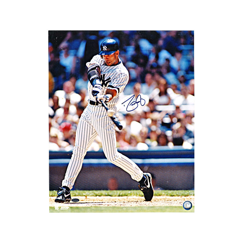 David Justice New York Yankees Autographed Signed 16x20 Photo Swinging (MLB Holo Steiner COA)