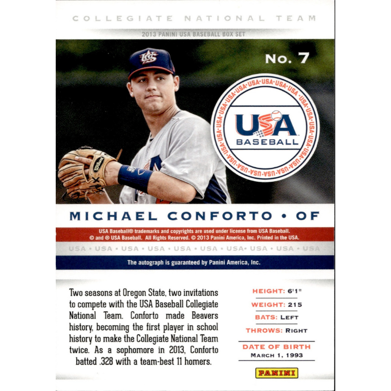 2013 Panini USA Baseball Stars & Stripes Michael Conforto Auto 238/399 #7 San Francisco Giants