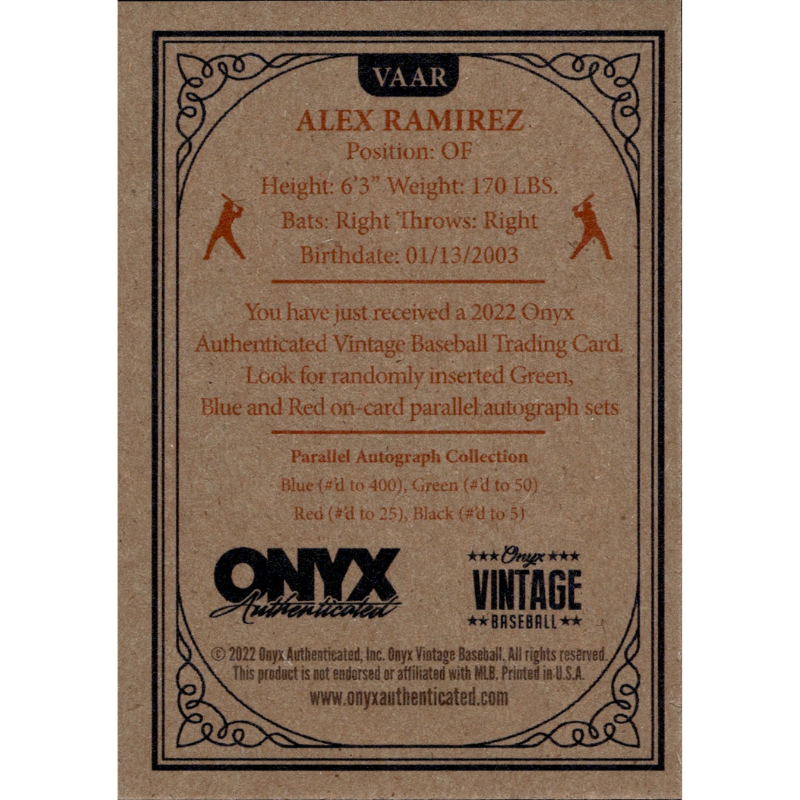 2022 Onyx Vintage Baseball Extended Green Ink Auto Alex Ramirez #VAAR New York Mets (B)