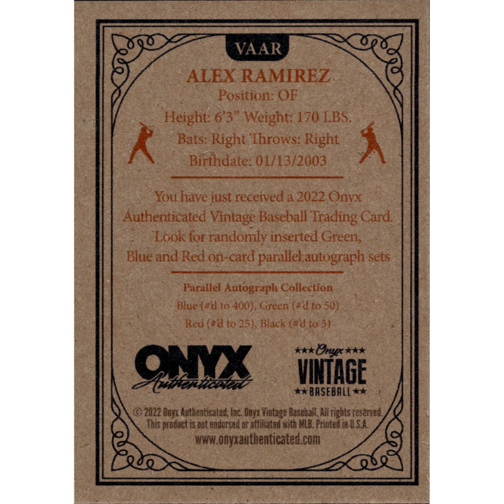 2022 Onyx Vintage Baseball Extended Green Ink Auto Alex Ramirez #VAAR New York Mets (B)