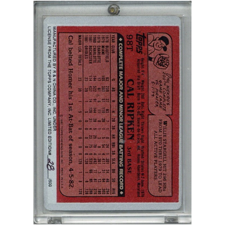 Cal Ripken Jr. Baltimore Orioles 1982 Topps Vintage Keeper Metal Card #28/500