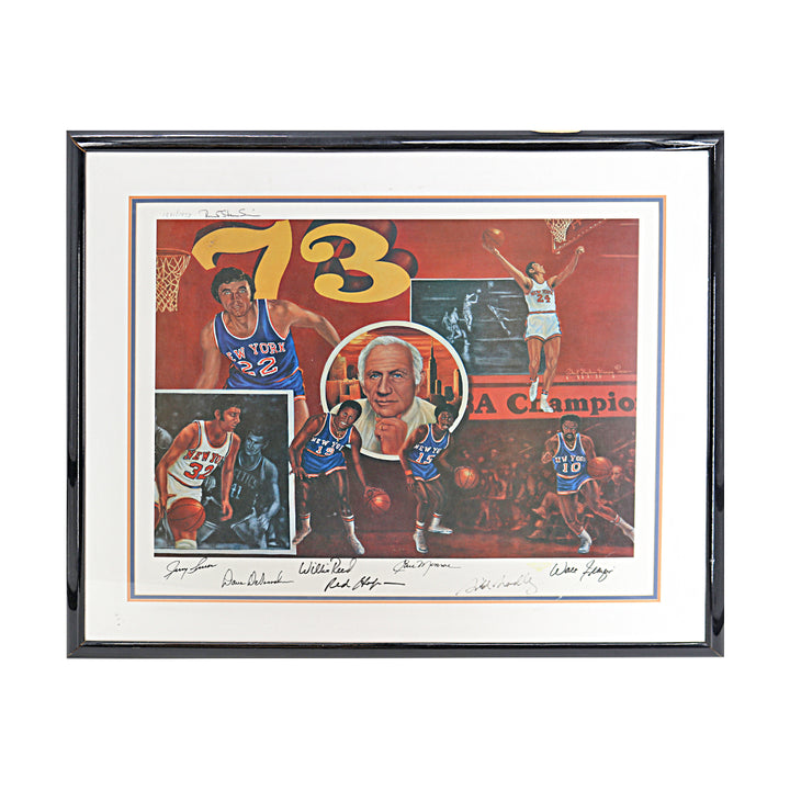 1973 New York Knicks Multi Signed Framed 23x29 Litho 7 Autos JSA LOA